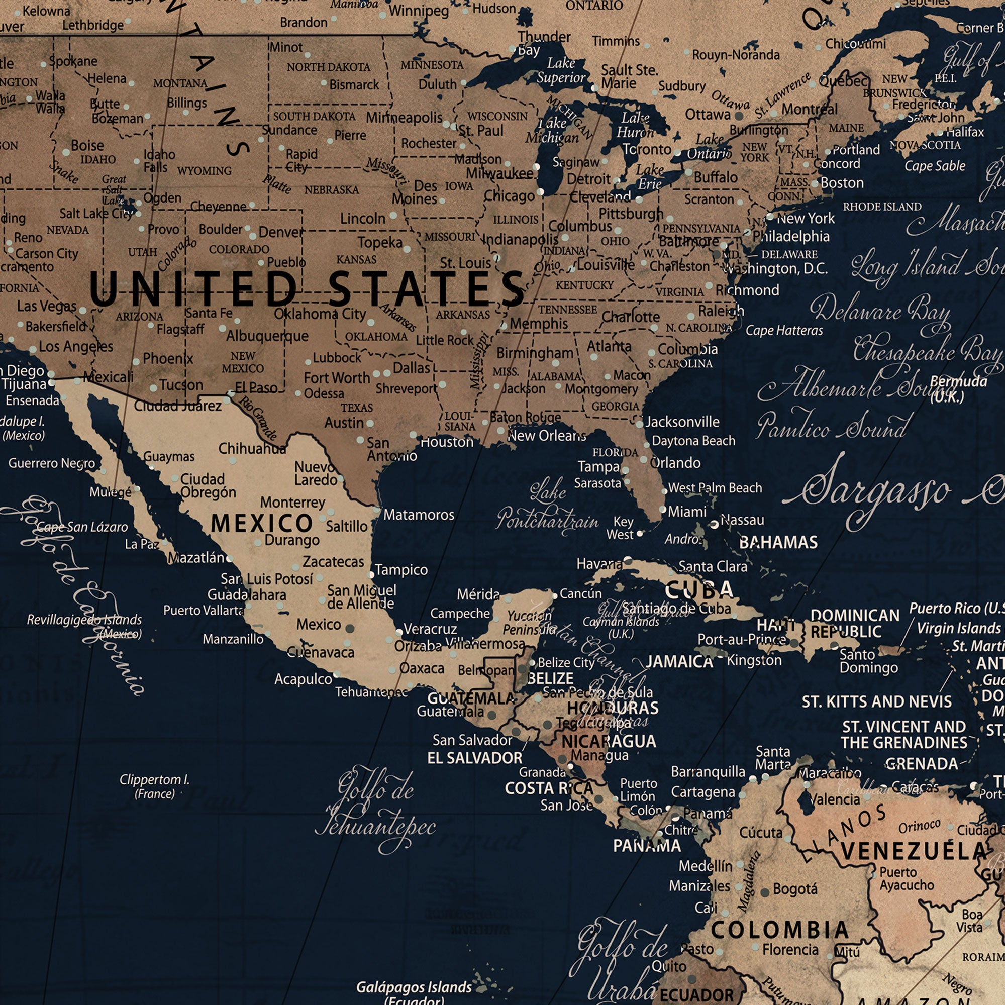 64110301-MGV-CV-36X24-Custom Push Pin World Map Canvas Print – Custom Framed Travel Tracker Artwork for Couples or Home Decor