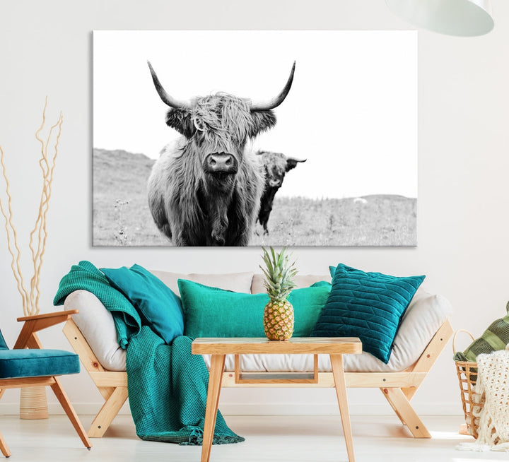 Hermoso lienzo de vaca de las tierras altas, arte de pared, decoración moderna del hogar