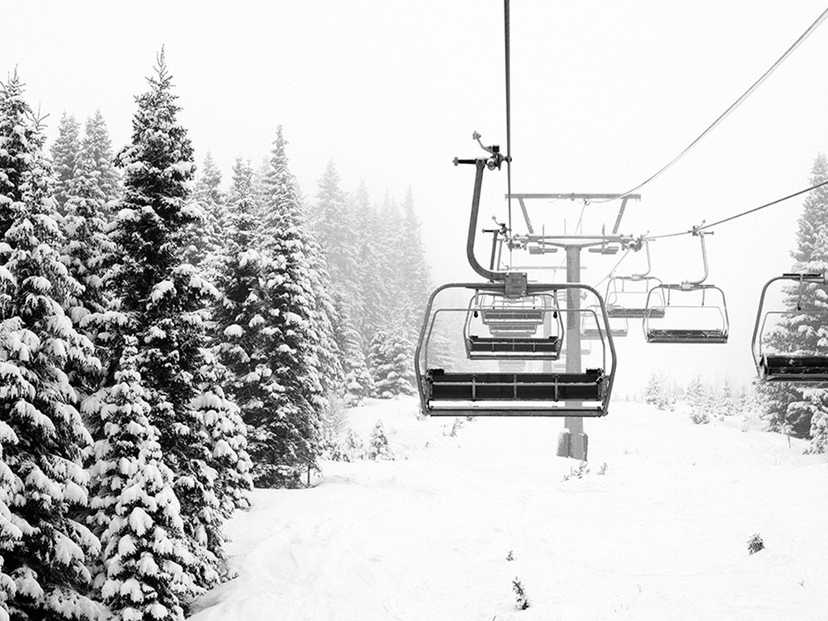 Ski Wall Art | Ski Lift Canvas Print with Snow Covered Spruce Trees, Winter Ski Resort Wall Art