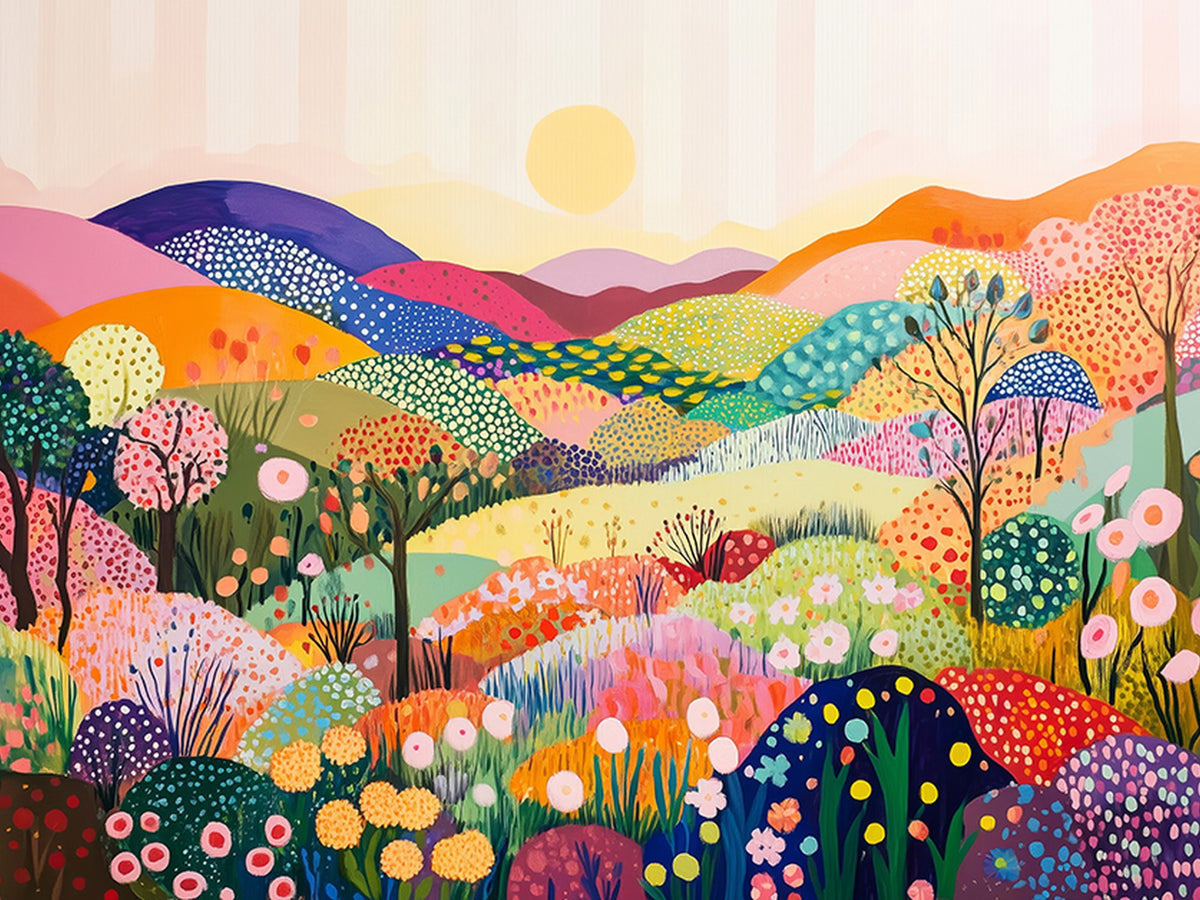 63198-MGV-CV-24X16 - Yayoi Kusama 1986 Wall Art Print, Yayoi Kusama Wabi Sabi Japanese Abstract Landscape Canvas