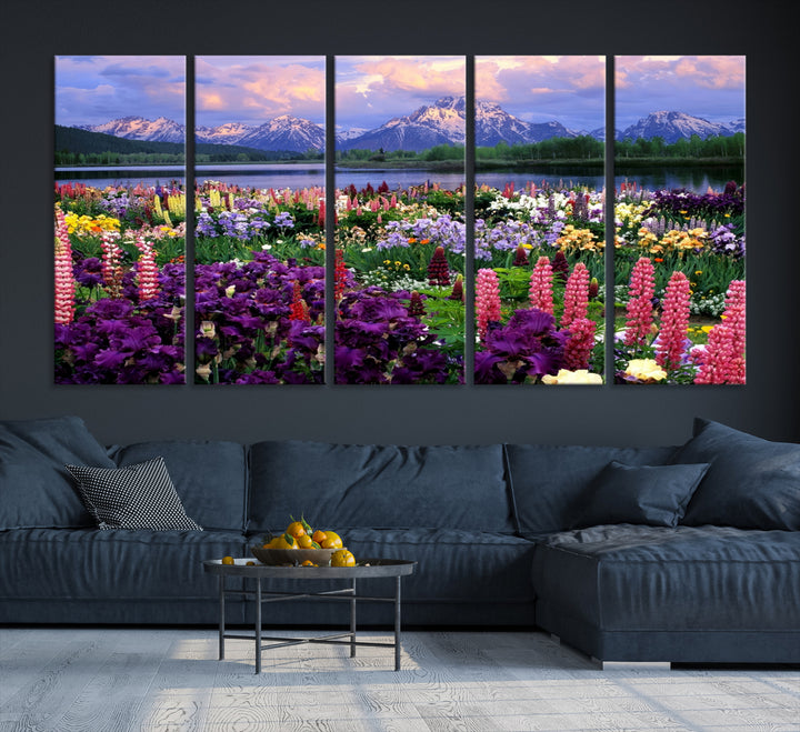 Mountain Field of Flowers Canvas Wall Art Print