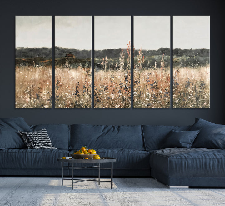 Abstract Field Wall Art Canvas Print, Landscape Wall Art Wildflower Field Country Home Decor