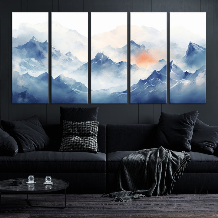 Blue Orange Abstract Mountain Wall Art