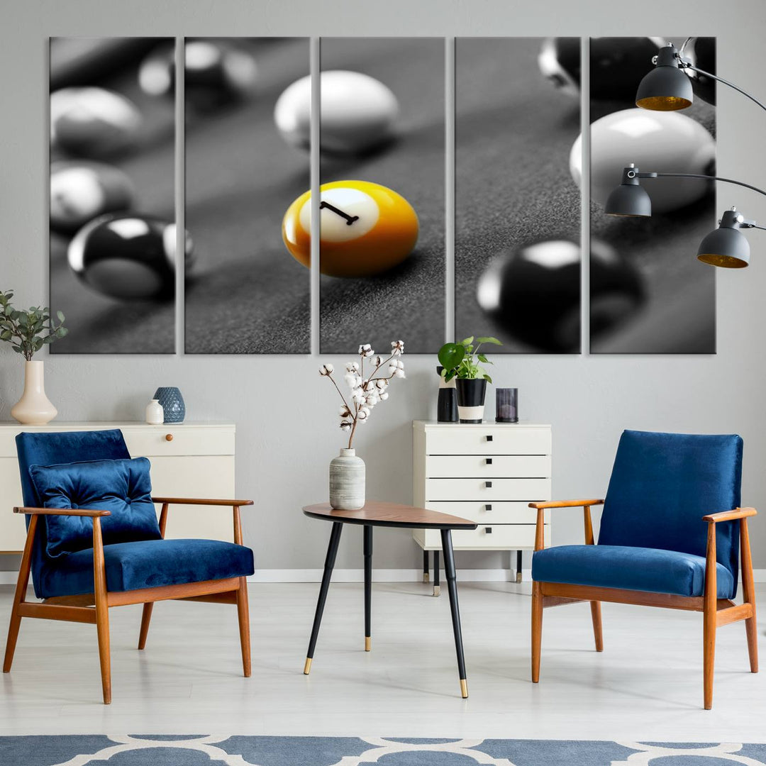 The Black and White Concept Billiard Balls Canvas Print elevates the space with museum-quality charm.