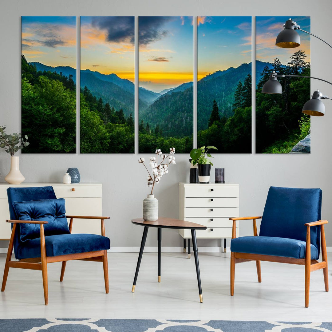 The Glamorous Landscape Canvas Wall Art is featured in the dining room.