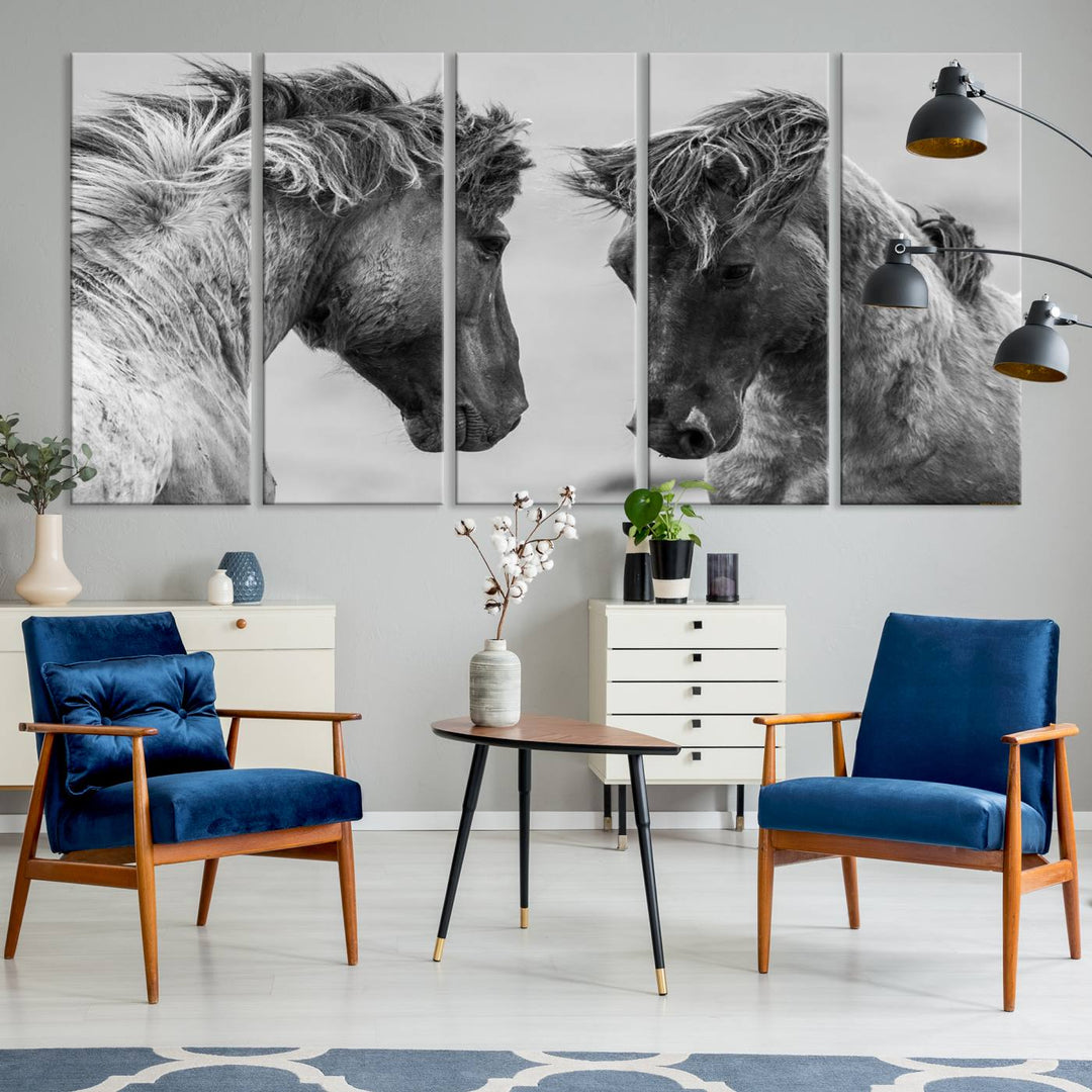 The White Horses Wall Art Canvas Print adorns the dining area wall.