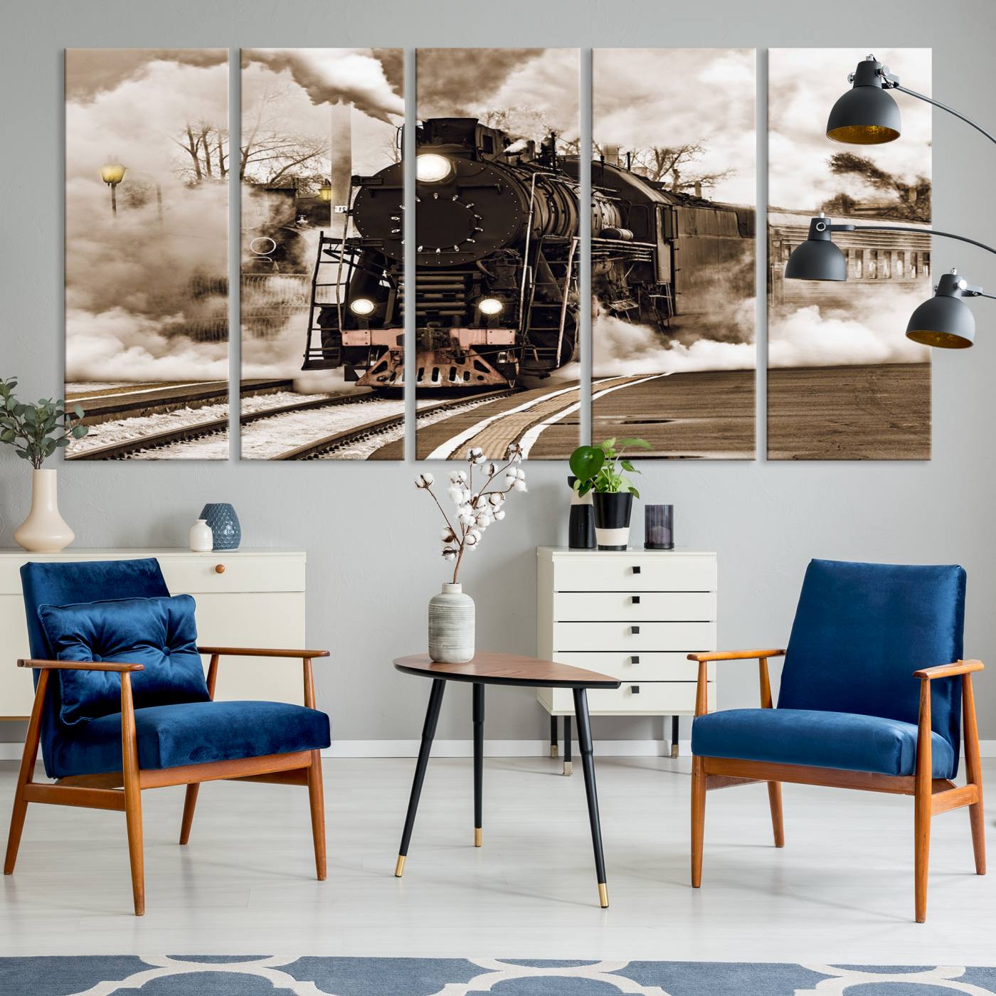 31136-MGV-CV-36X24-Black Steam Train Canvas Wall Art Print Steam Locomotive Art Canvas