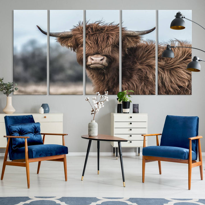 Fluffy Highland Cow Wall Art Canvas Print.