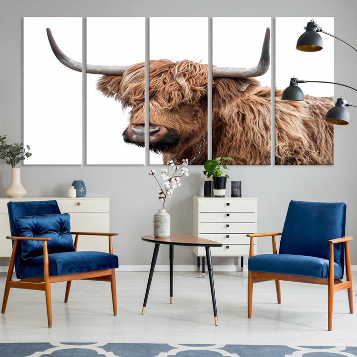 Self Portrait of Highland Cow Canvas Wall Art Print with UV coating.