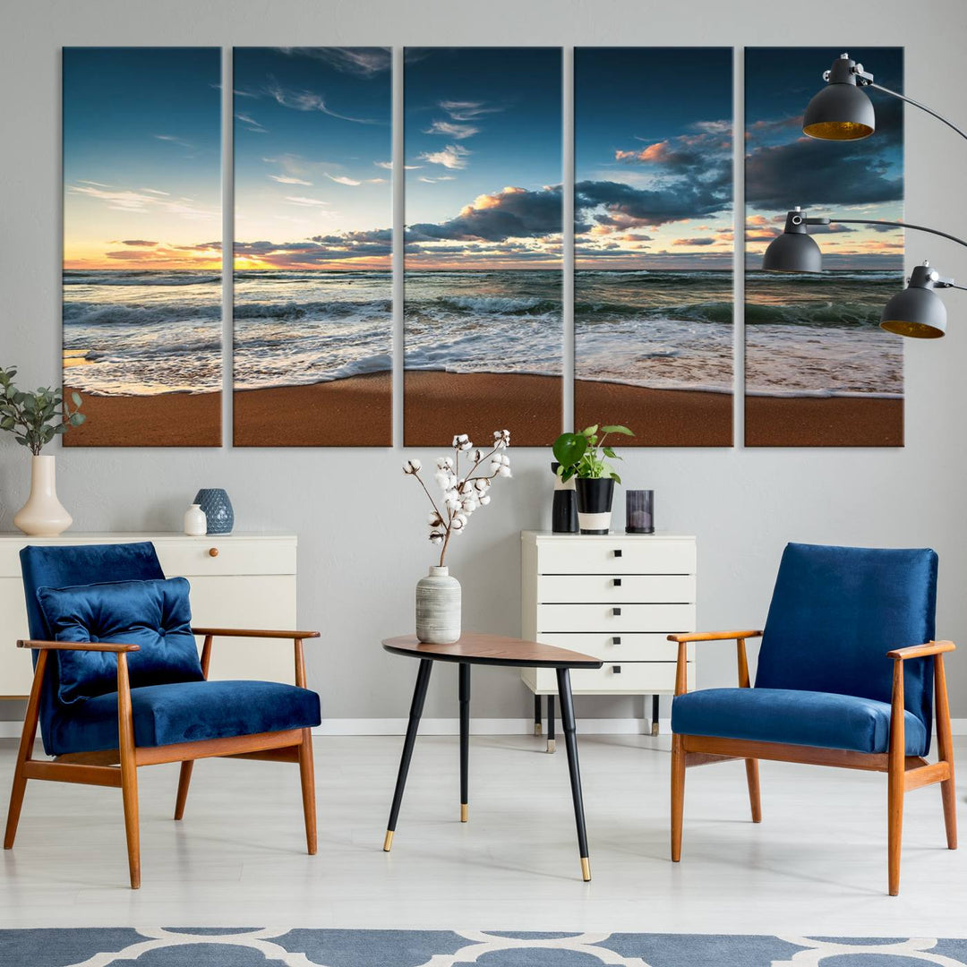 Ocean Beach Wall Art Canvas Print hangs prominently.