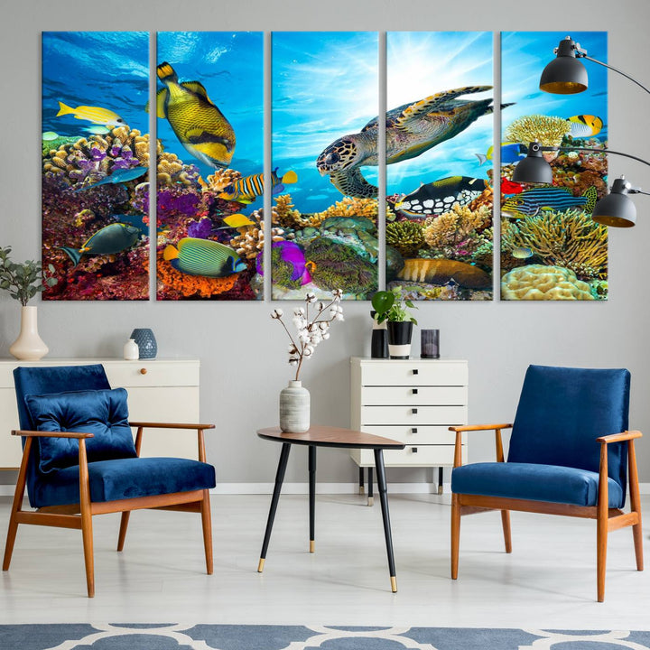 Aquatic Life Sea Turtles Fish Wall Art on canvas, perfect for adding a touch of marine beauty to your space.