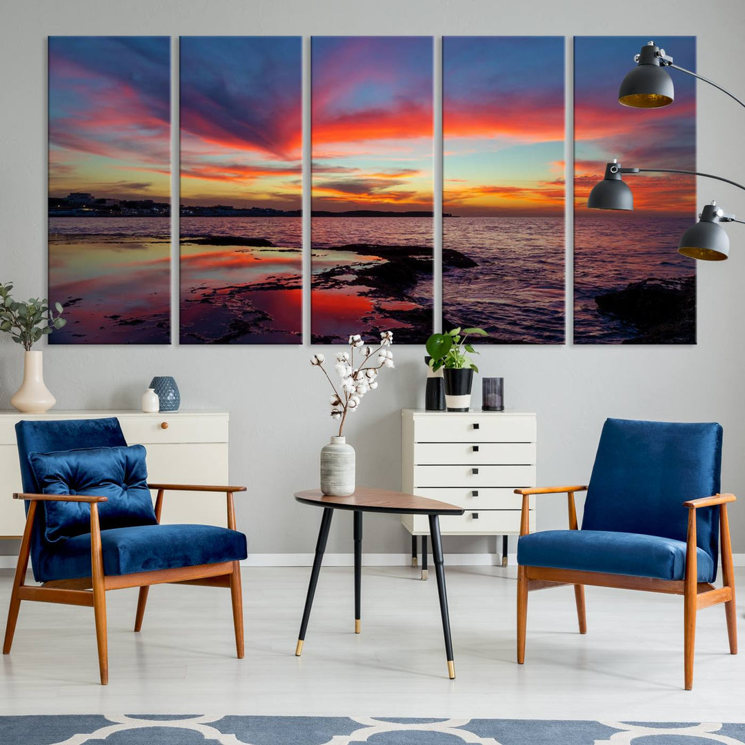 The Glorious Sunset on The Beach canvas print adorns the dining room.