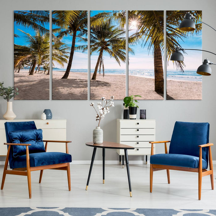 The Palm Beach Tropical Island Canvas Print is perfect wall art for a sunny beach vibe.