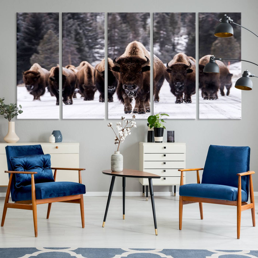 Bison Herd Canvas Wall Art.