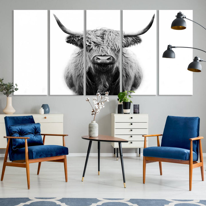 Highland Cow Canvas hanging prominently.