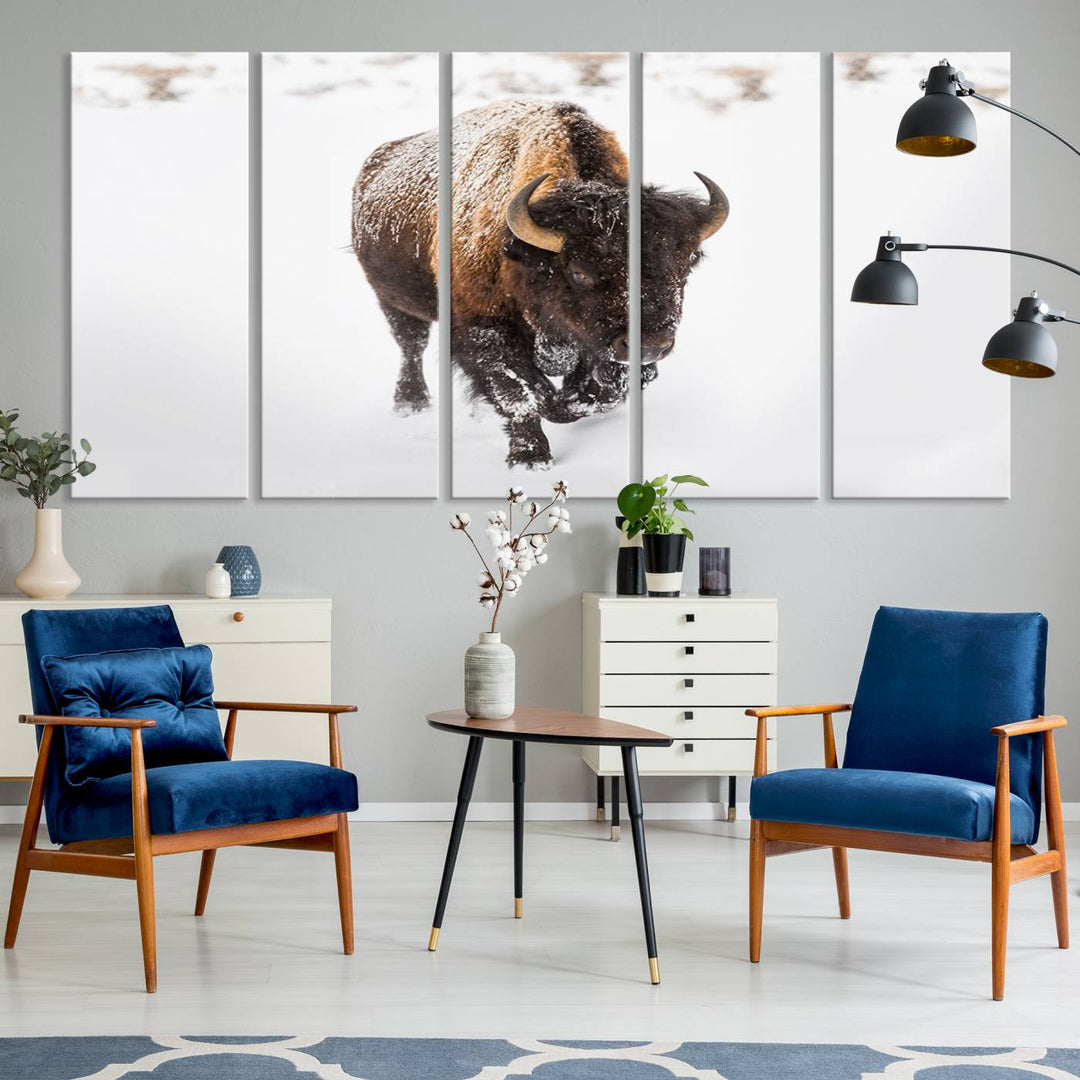 Bison Winter Wall Art Canvas Print for farmhouse decor.