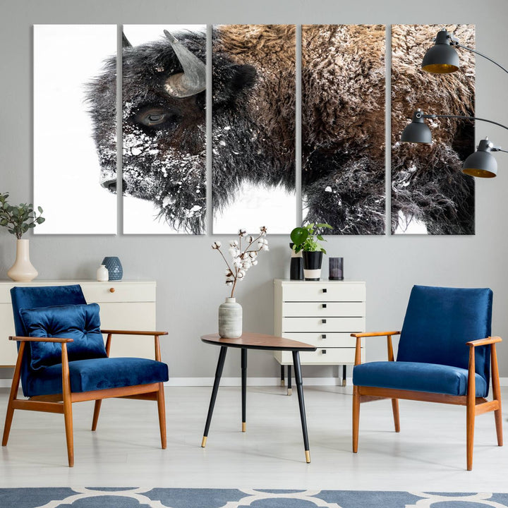 The American Bison Wall Art Print is prominently displayed on the wall.