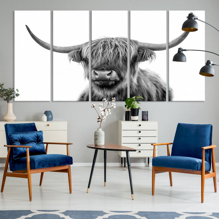 The Grayscale Scottish Highland Cow canvas is a museum-quality piece perfect for your dining room. Enjoy free shipping on this stunning artwork!.