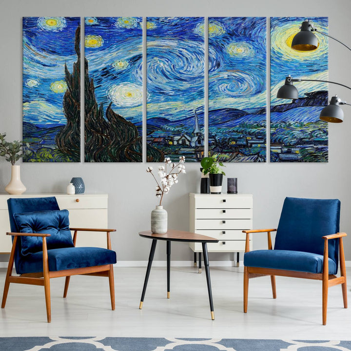 A canvas print of The Starry Night, offering museum-quality art, ready to hang.