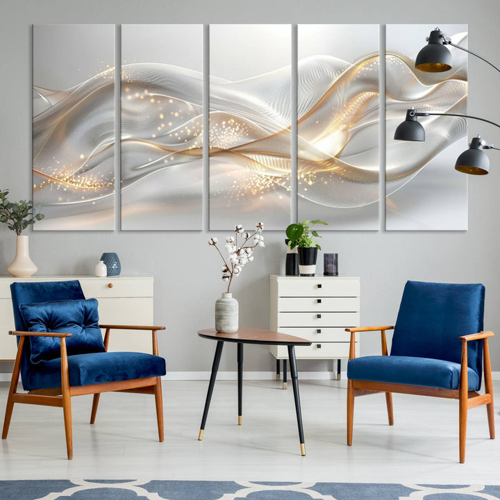 The Abstract Art Grey and Gold Lines Wall Art is a standout piece.