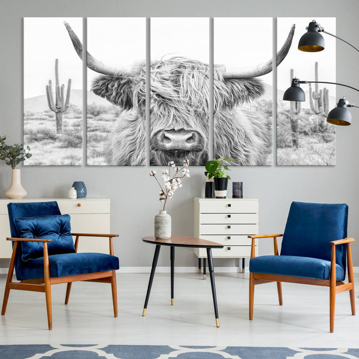 Enhance your kitchen with the Rustic Charm Cow Longhorn Bighorn Wall Art Canvas Print.