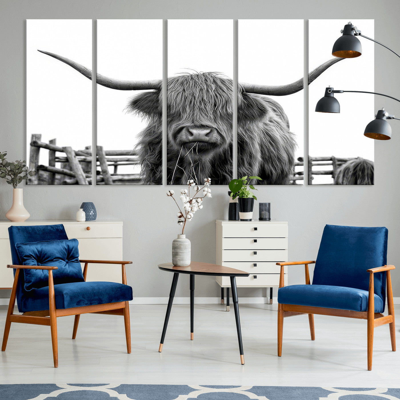 MGV-CV-60X31-5P - Longhorn Canvas Print, Bighorn Cow Wall Art Canvas Print