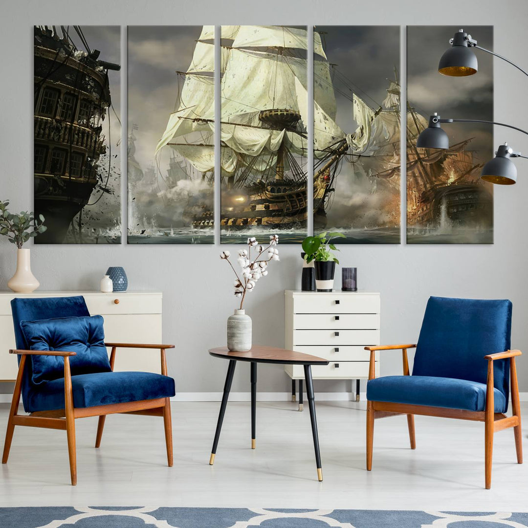 Featuring a dramatic Pirate Ship War Wall Art Canvas Print.