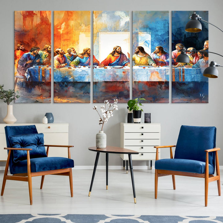 The Abstract Watercolor The Last Supper Wall Art with a gallery finish hangs prominently.