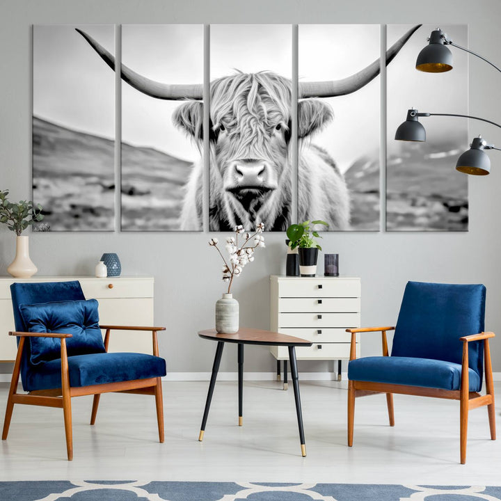 The Scottish Cow Wall Art Canvas Print is displayed prominently.