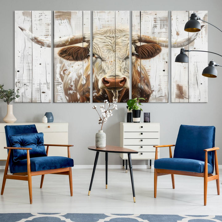 A Western-inspired Rustic Longhorn Bull Wall Art Canvas Set.