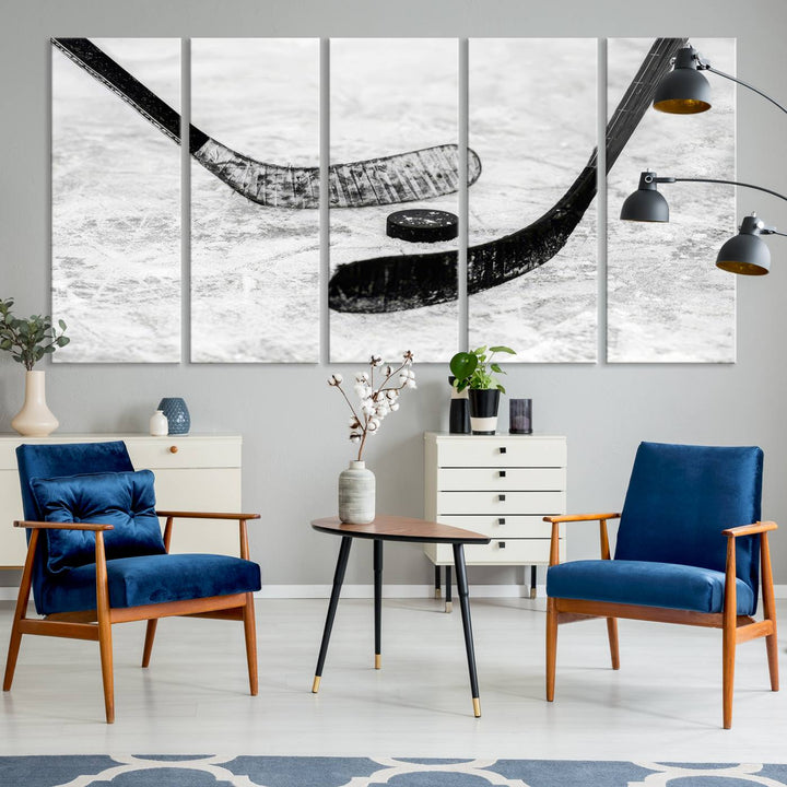 The dining room showcases Winter Ice Hockey Sport Canvas Art.