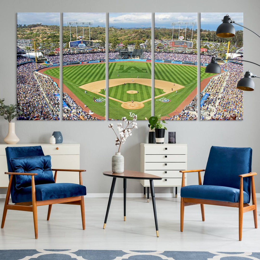 Aerial view of a sunny game day at Citi Field, captured in a 3-panel canvas print wall art.