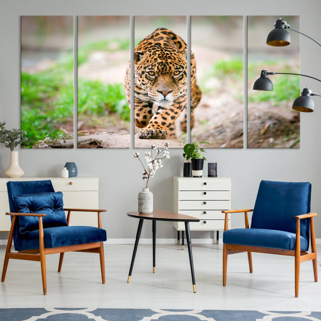 Leopard on the Prowl is a large canvas showcasing a captivating scene.