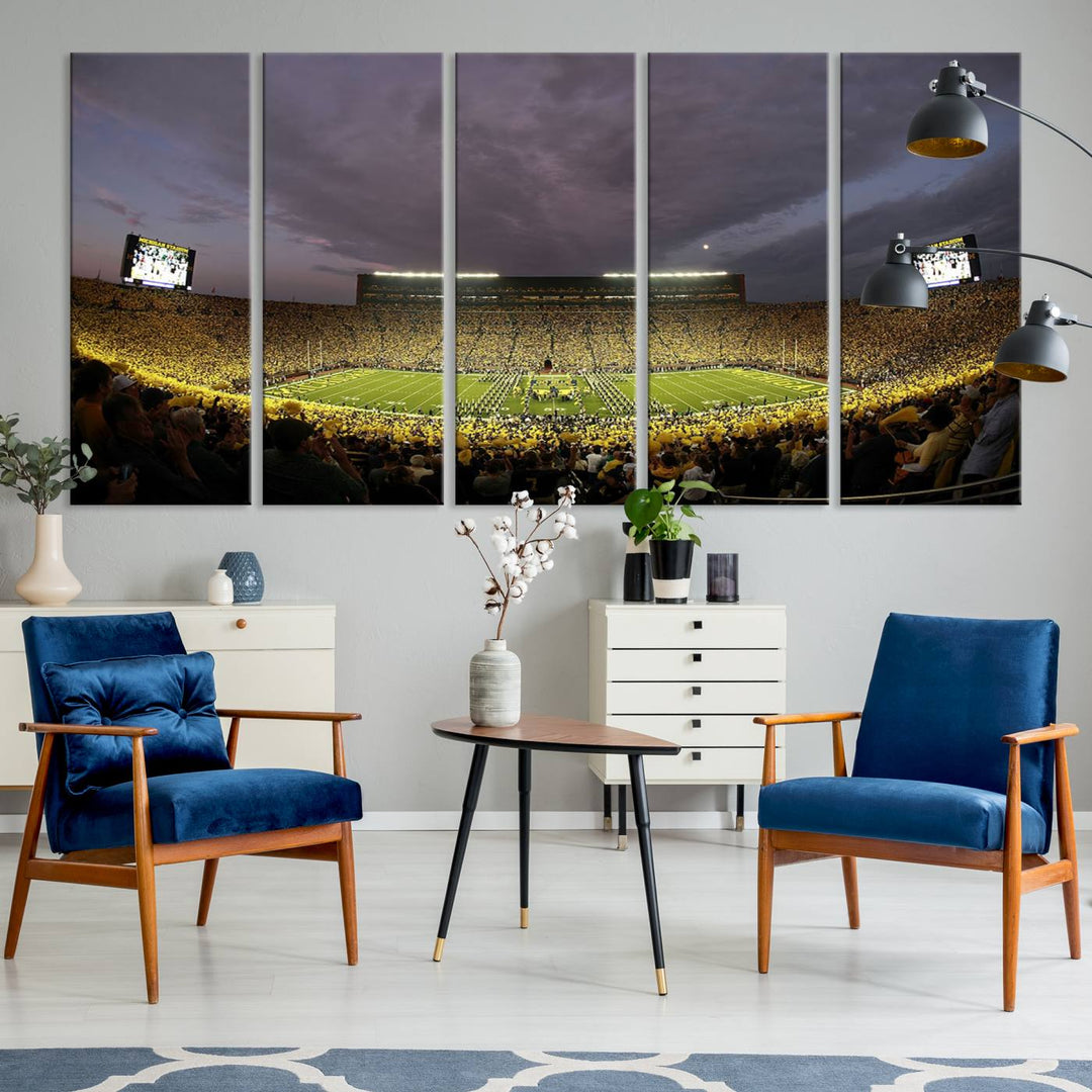 Michigan Stadium Wall Art Canvas Print of a night game by the Wolverines.