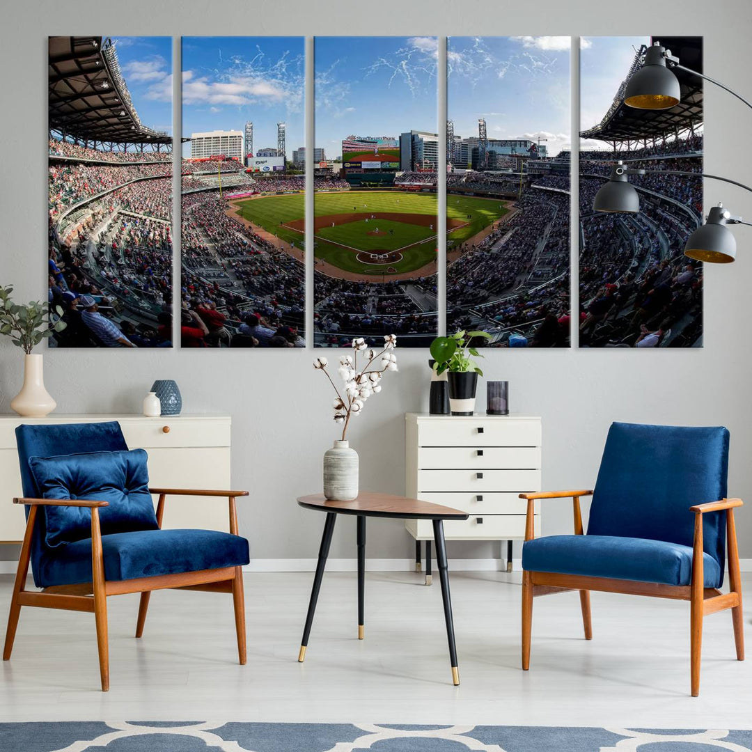 Truist Park Stadium Triple Canvas: Atlanta Braves Game Day Sky—Perfect Decor!.