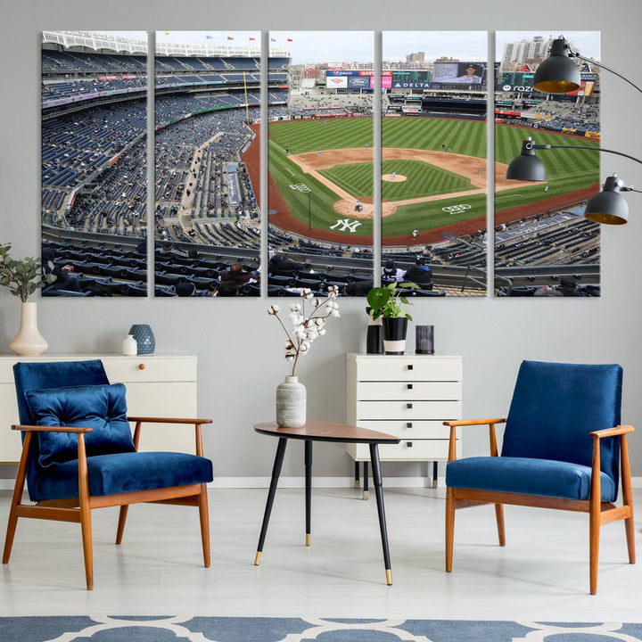 Aerial view of Yankee Stadium filled with fans, showcased on a New York Yankees Stadium Wall Art Canvas Print.