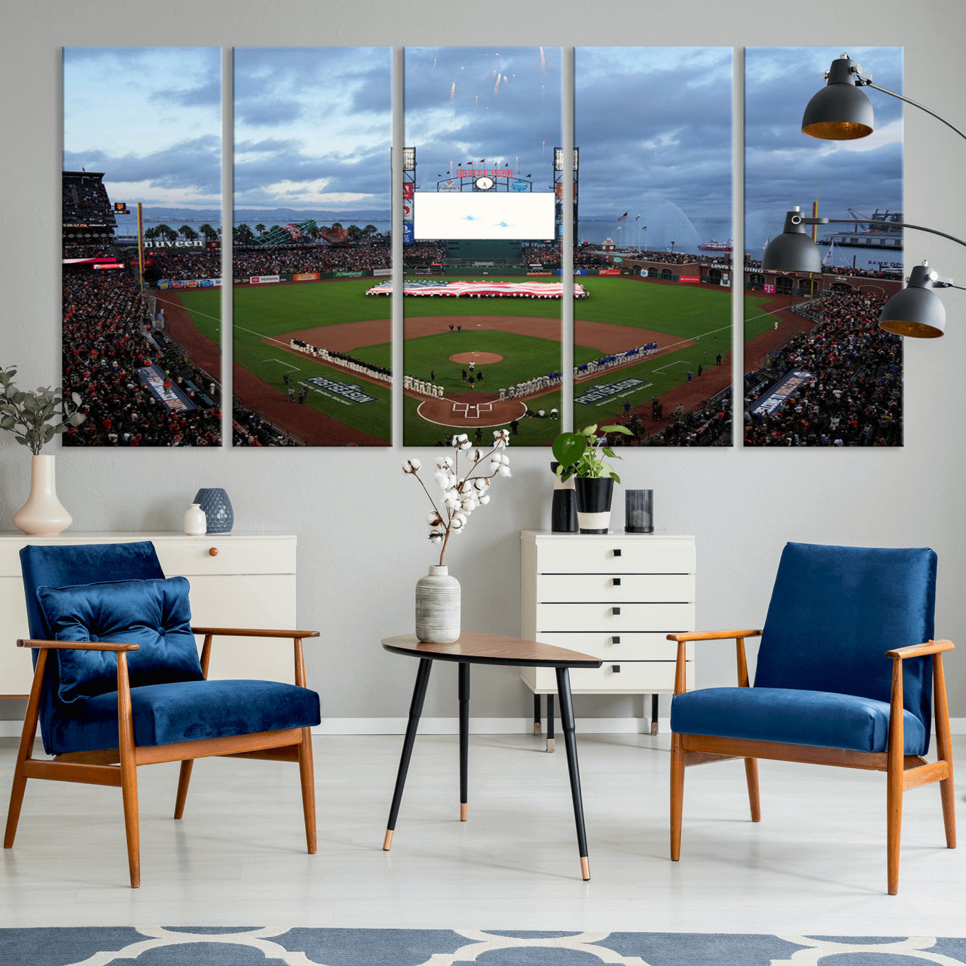 MGV-CV-60X31-5P - Oracle Park San Francisco Giants Wall Art | 3-Panel Canvas Print of Oracle Park Stadium | Large Framed Baseball Wall Decor | Ready-to-Hang MLB Canvas Print