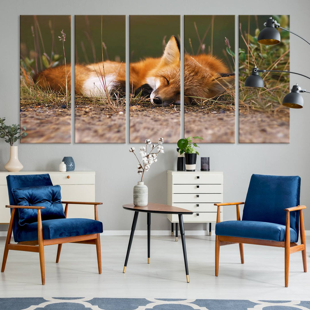 The Sleeping Fox Wall Art Canvas Print is ideal for farmhouse decor.