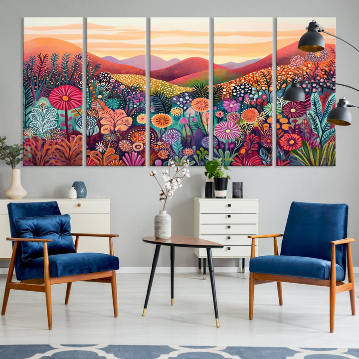 Yayoi Kusama 1986 Wall Art Print—a vibrant, Wabi Sabi abstract landscape that enhances tranquility.
