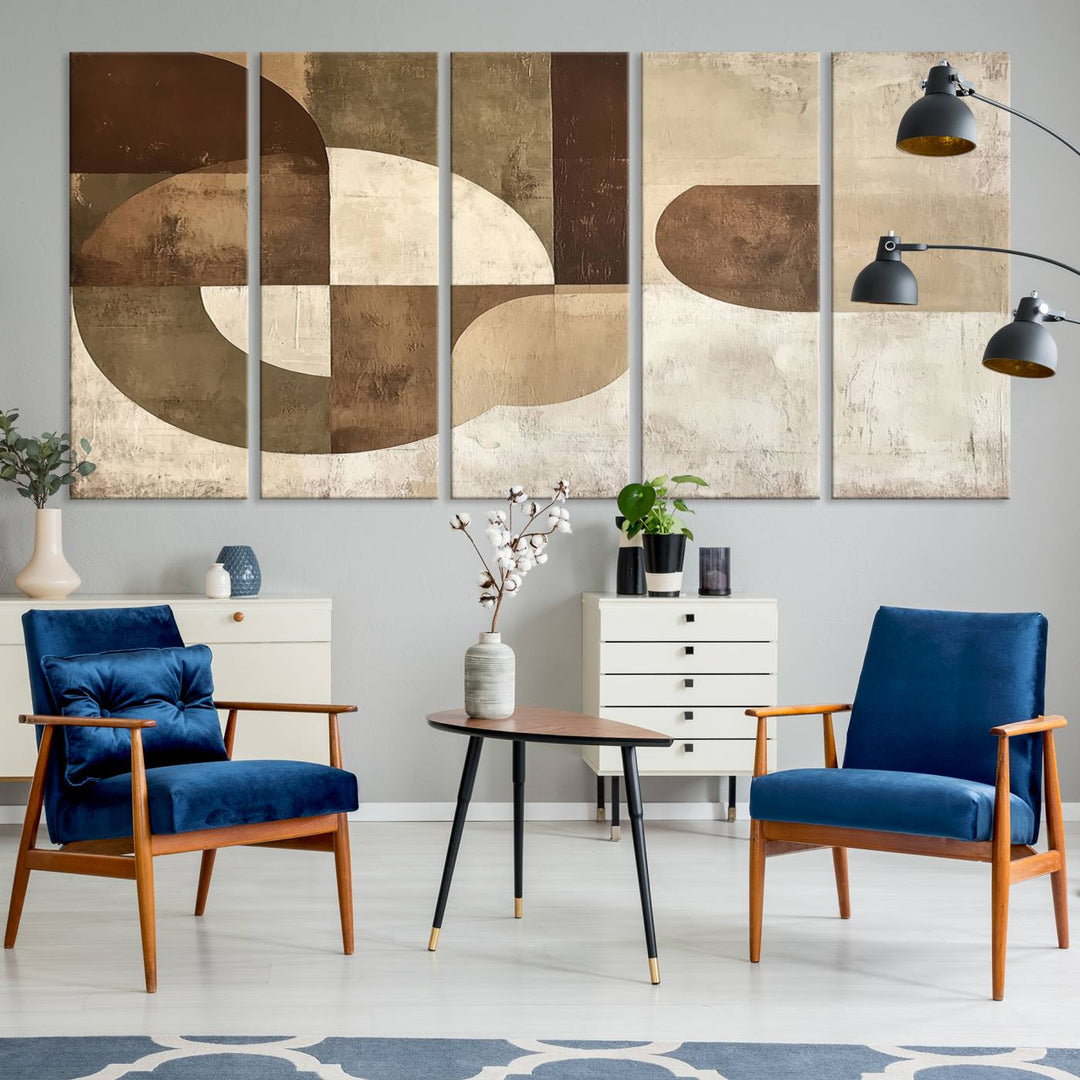 Wabi Sabi Geometric Wall Art is an abstract modern minimalist canvas featuring neutral tones.