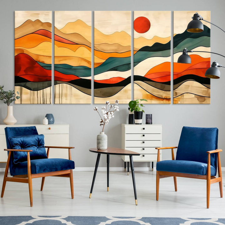 Triptych of Mid Century Mountain Wall Art.