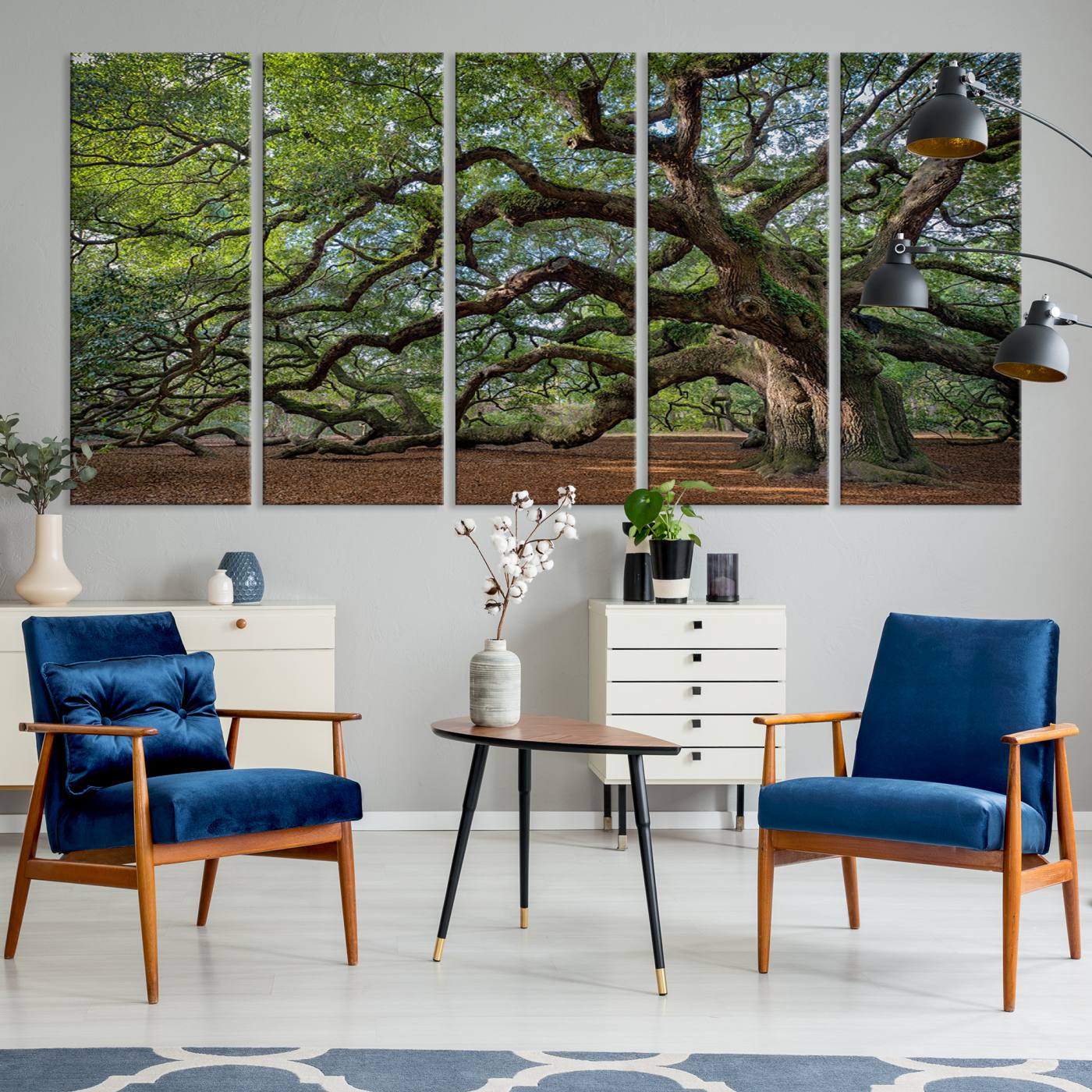 Canvas of the Angel Oak tree with sprawling limbs and mossy bark, ideal for earthy natural or rustic southern-inspired decor.