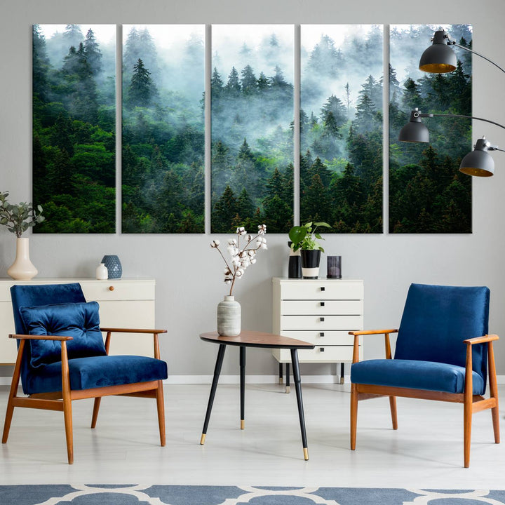 Misty Forest Art Wall Art Canvas Print, Foggy Mountain Art Print, Framed Scenic Wall Print Art Print, Large Woodland Canvas Printing Perfect for  Decor