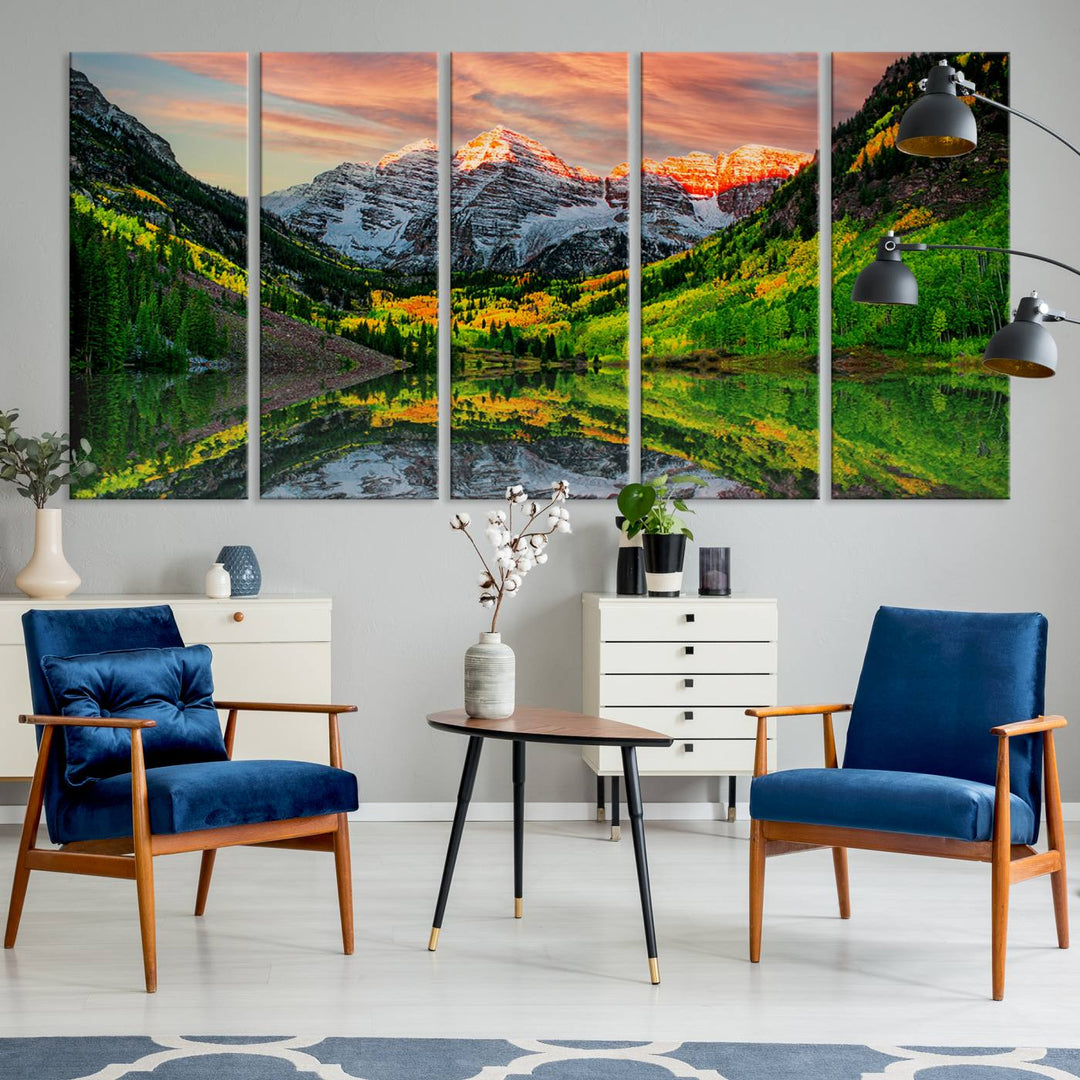 Maroon Bells Lake Wall Art Canvas Print – Majestic Colorado Mountain Landscape, Autumn Reflection, Multi-Panel Framed Artwork for Home, Office Decor