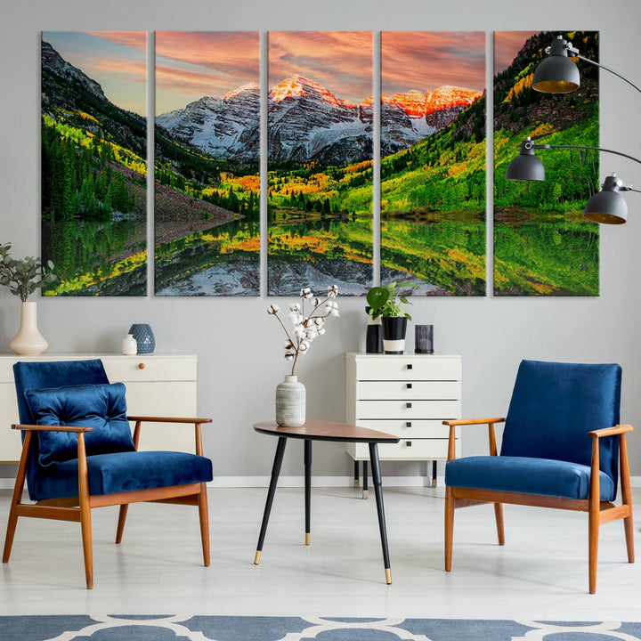 Maroon Bells Lake Wall Art Canvas Print – Majestic Colorado Mountain Landscape, Autumn Reflection, Multi-Panel Framed Artwork for Home, Office Decor