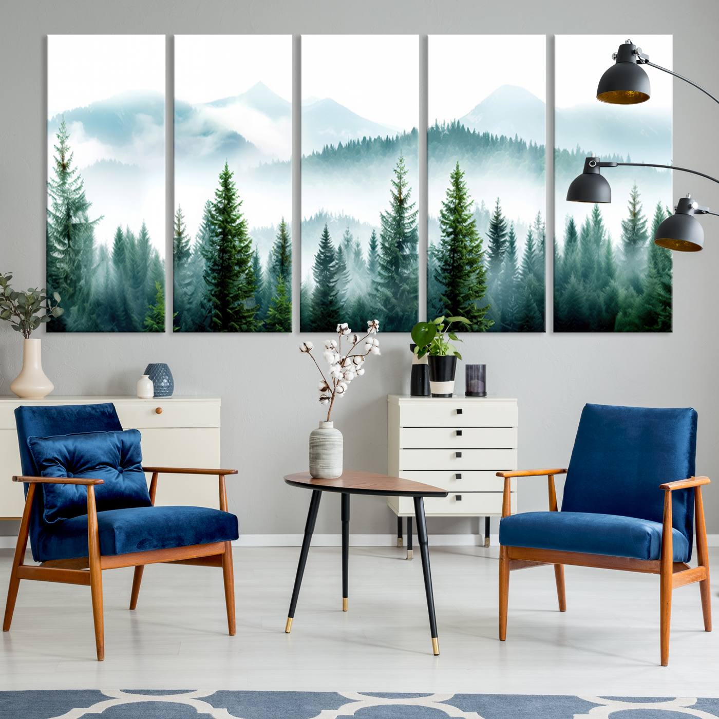 16716676-MGV-CV-36X24-Pine Forest Wall Art Canvas Print, Framed Misty Mountains Art Picture Print, Foggy Trees Perfect Moody Forest Artwork