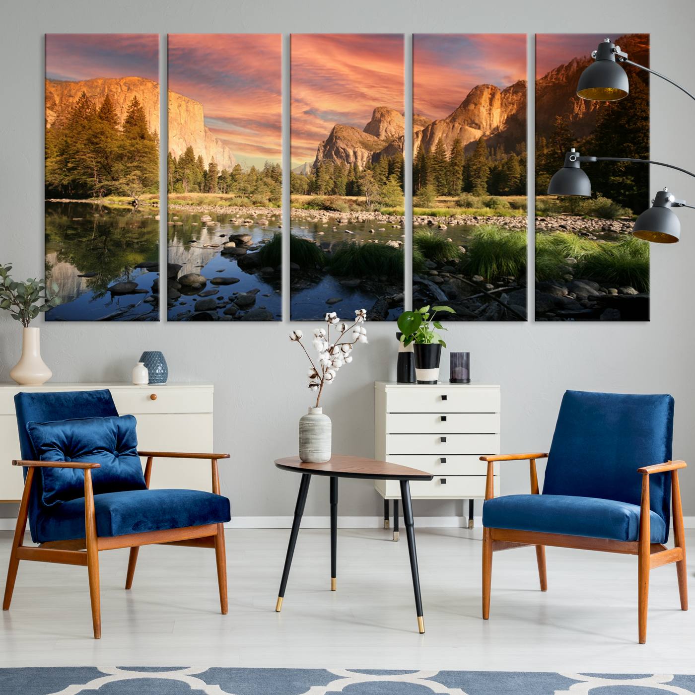31199457-MGV-CV-36X24-Yosemite Valley Canvas Wall Art, Framed El Capitan Art Picture Print, Sunset Sky Perfect Vibrant Western Decor