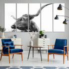 64392617-MGV-CV-36X24-Longhorn Wall Art Wall Art Canvas Print, Framed Modern Ranch Style Art Art Picture Print, Monochrome Cow Print Perfect Rustic Western Decor