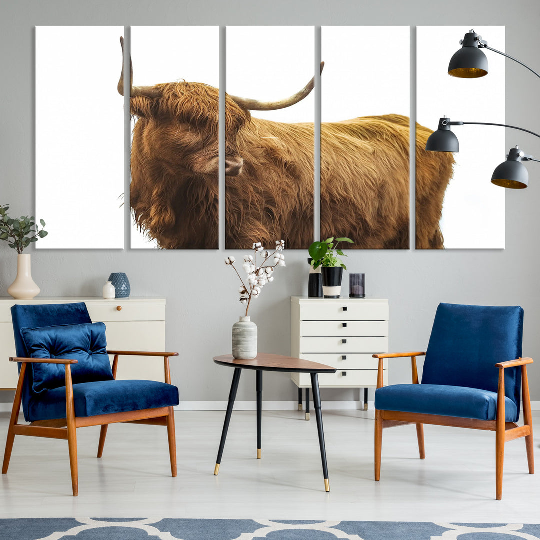 Highland Cow Wall Art Canvas Print, Scottish Bull Print, Framed Rustic Farmhouse Art Print, Large Country Animal Printing Perfect for Farmhouse Decor