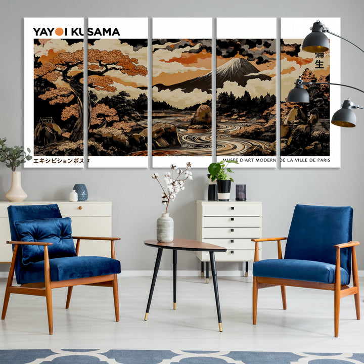 Modern Japanese Wall Art Print Yayoi Kusama Canvas Wall Art Abstract Mount Fuji Canvas Print Japanese Landscape Art Printing